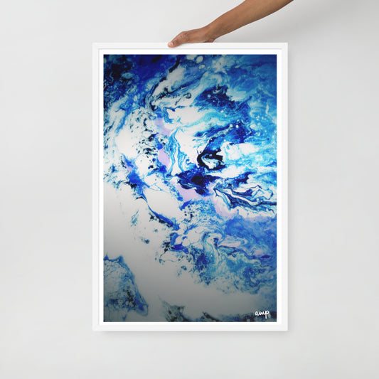 Soothing Blue - An acrylic pour framed on photo poster paper